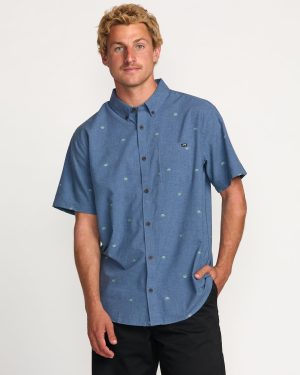 All Day Jacquard Short Sleeve Shirt - Deep Blue