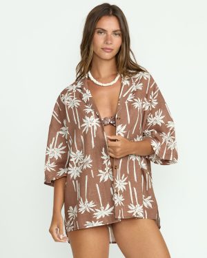 Beach Side Printed Short Sleeve Shirt - Nutmeg