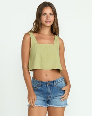 Open Skies Woven Tank - Avocado