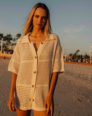 Cool Down Short Sleeve Sweater - Whitecap