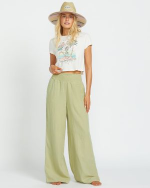 New Waves Gauze Elastic Waist Pants - Avocado