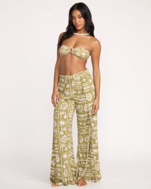 Split Spirit Elastic Waist Pants - Green Tea