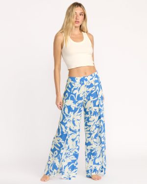 Split Spirit Elastic Waist Pants - True Blue