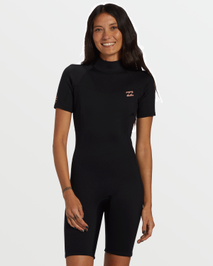 Foil Flatlock Short Sleeve Springsuit - Black