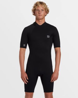 2mm Foil Flatlock Back Zip Short Sleeve Springsuit - Black