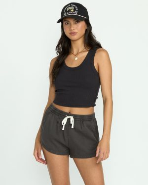 Road Trippin Elastic Waist Shorts - Off Black