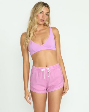 Road Trippin Elastic Waist Shorts - Bright Rose
